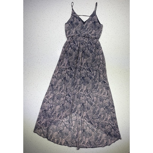 Sienna Sky Dresses & Skirts - Sienna Sky XS Strappy Sleeveless Maxi Dress Leaf Print Black Pink V-Neck